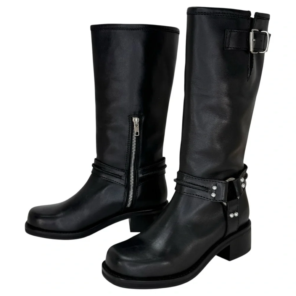 Steve Madden Black Moto Boots with Buckle Detail - Picture 9 of 13